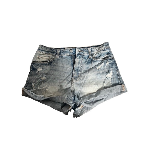 Willow and Root Distressed Light Wash Blue Jean Shorts - Picture 1 of 7